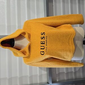 GUESS Yellow Puffy‎ Fleece Crop Top Hoodie Women's Size Medium